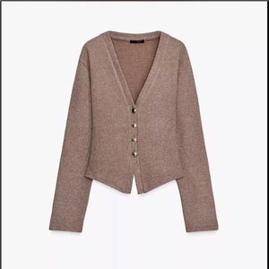 Zara Taupe Button-Up Cardigan